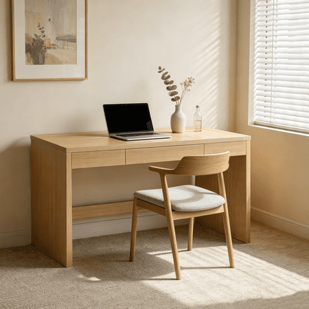 47 Inch Computer Desk and Writing Table – Farmhouse Home Office Desk with Drawer, Study Desk for Bedroom, Writing and Home Office Table