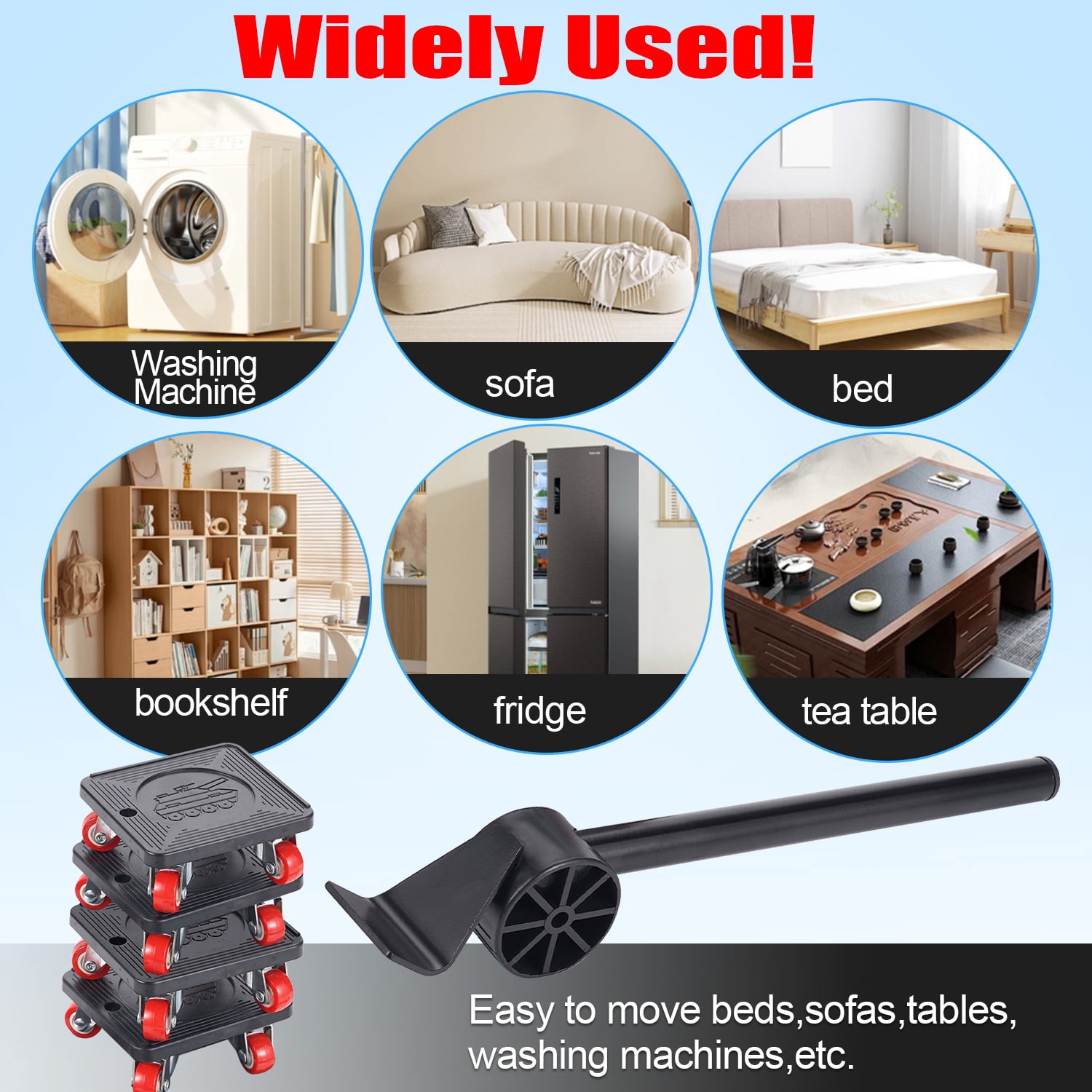 Vorfor Heavy Duty Furniture Lifter Movers Dolly Wheel Roller Bar Hand Tools Set with 360°Rotation 4 Wheels Small Flat Dolly, 880 Lbs Capacity, Black