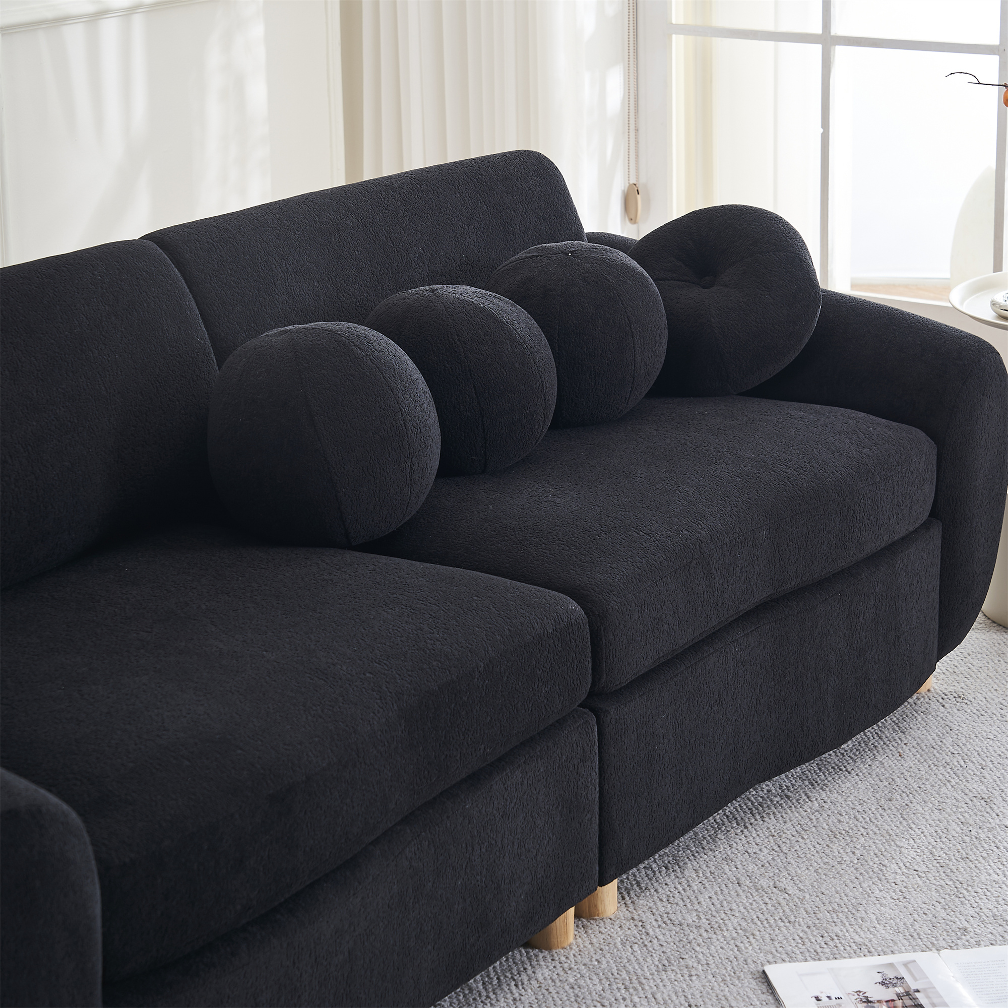 Aukfa 85" Modern Comfy Sofa, Upholstered Deep Seat Couch for Living Room, 5 Pillows, Chenille, Black