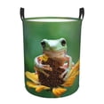 thumbnail image 1 of Balery Tree Frog Sitting On Sunflowes Cesta de ropa redonda con asas, impermeable, independiente, para ropa, juguetes, dormitorio y familia-Small, 1 of 6