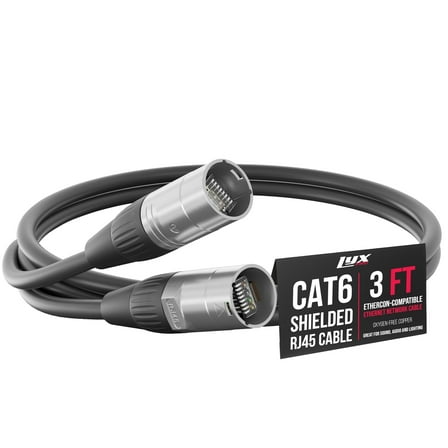 LyxPro 3 Feet Shielded CAT6 Ethercon Cable, Male to Male, Pro Audio & Lighting RJ45 Cable - Black