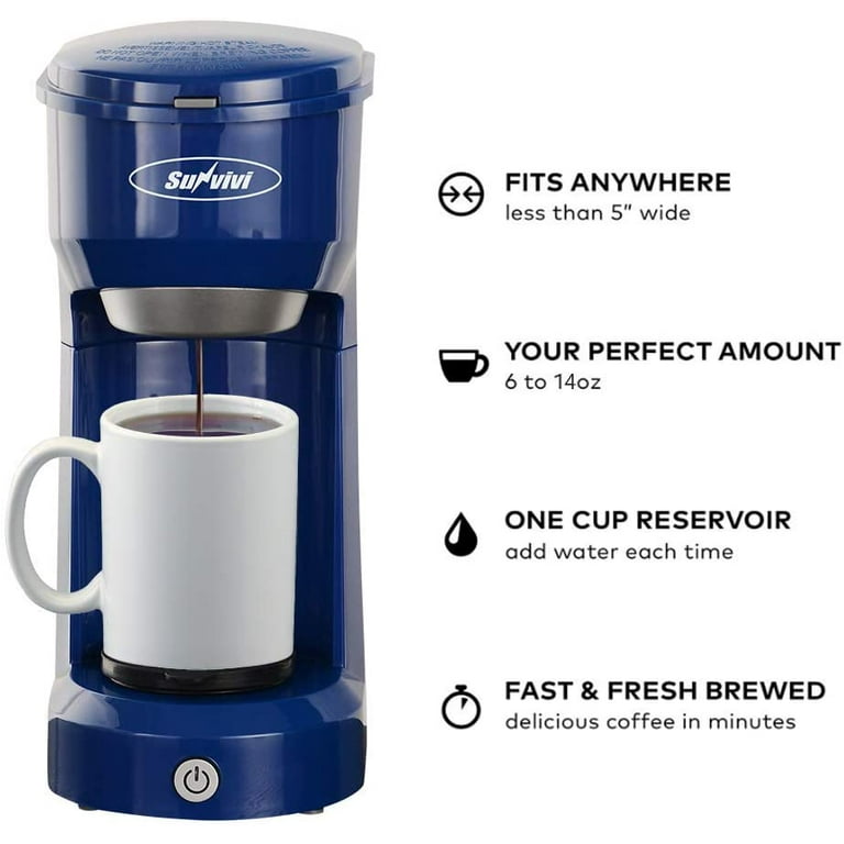 Single Serve Coffee Maker for Pods and Ground Coffee, 6-14OZ Reservoir  One-Touch Control Button Coffee Machine, Blue