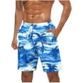thumbnail image 2 of Shorts for Men Hawaiian Print Pockets Casual Elastic Waist Drawstring Beach Shorts Sky Blue M, 2 of 5