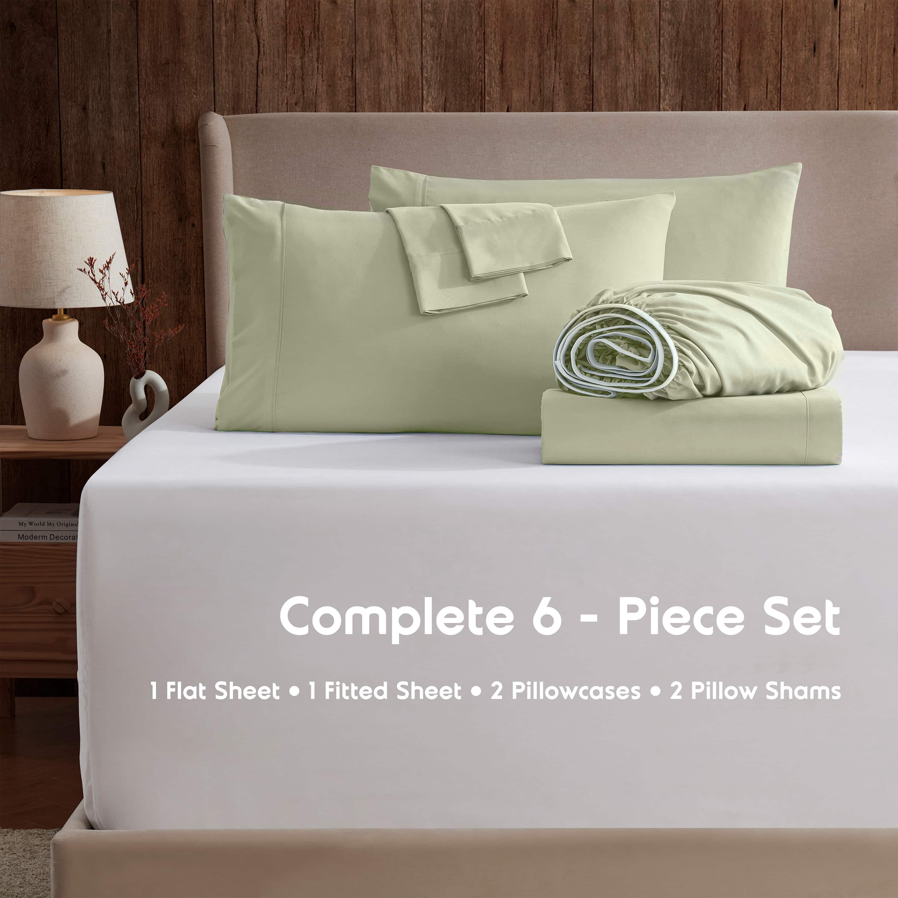 LammaLoe Extra Deep Pocket California King Sheets set, Fits 18"-24" Mattress, 6 Piece Soft Microfiber Bed Sheet Sets, Light Sage Green