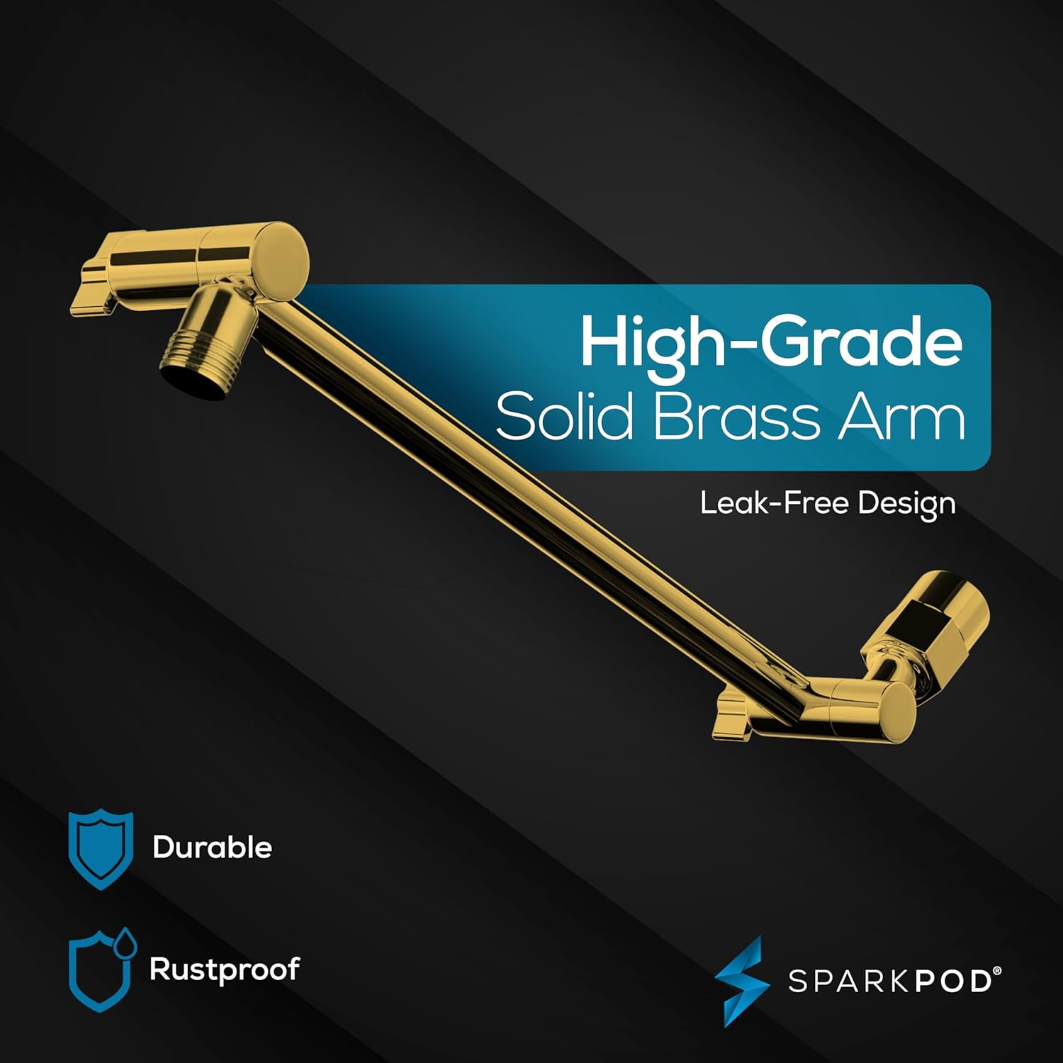 SparkPod Rain Shower Head with Adjustable Extension Arm 11" - High Pressure, Easy Install (6" inch Shower head, Egyptian Gold)