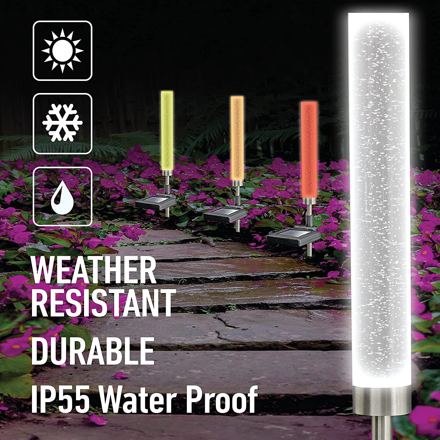 Bell+Howell Solar Outdoor Lights Solar Color Changing Lights Glimmer Stick 4 Pcs