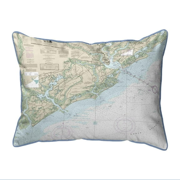 Betsy Drake Interiors Charleston Harbor and Approaches, SC Nautical Map Large Corded Indoor/Outdoor Pillow 16x20