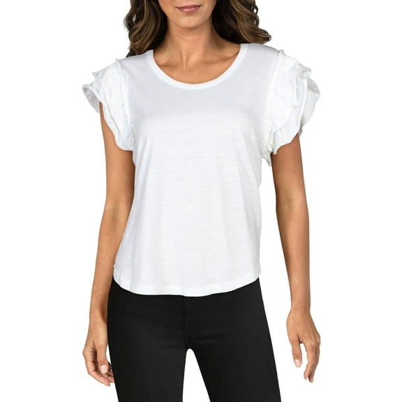 Lauren Ralph Lauren Womens Haslett Ruffled Boatneck T-Shirt White M