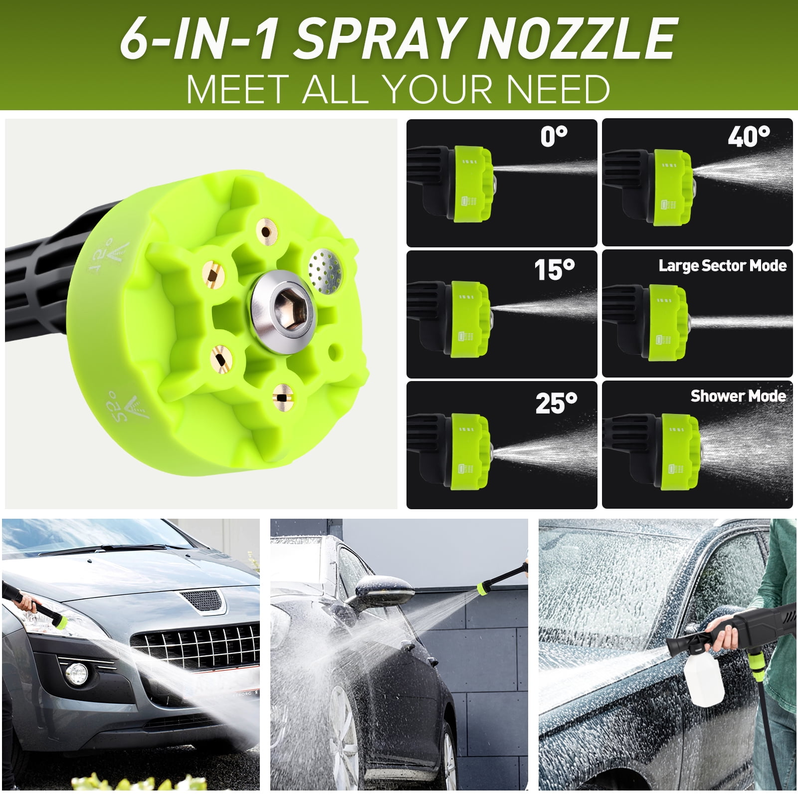 Cordless Pressure Washer,1200PSI Battery Powered with Foam Cannon, 6-in-1 Nozzle, Portable Power Washer for Car, Patio, Home & Garden Cleaning