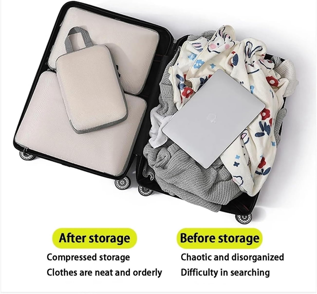 Compression Packing Cubes for Travel, Hanging Vacuum Storage Bags, Compression Bags, Lightweight Luggage Organizer