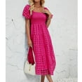 thumbnail image 3 of Formal Dresses Women Wedding Guest, Smocked Long Dress Puff Short Sleeved Checkered Sheer Lace A Line Flowy Maxi Dress Plus Size Sweatshirt Dress Mother Of Dresses (S, Hot Pink) ZMTing, 3 of 5