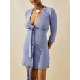 thumbnail image 2 of KelaJuan Women Summer Mini Bodycon Dress 3/4 Sleeve V Neck Solid Color Tie Up Party Dress, 2 of 5