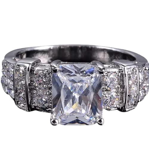 HeartsAndYou 2.8ct Radiant Cut Moissanite Engagement Ring for Women 18k White Gold over Silver Unique Solitaire