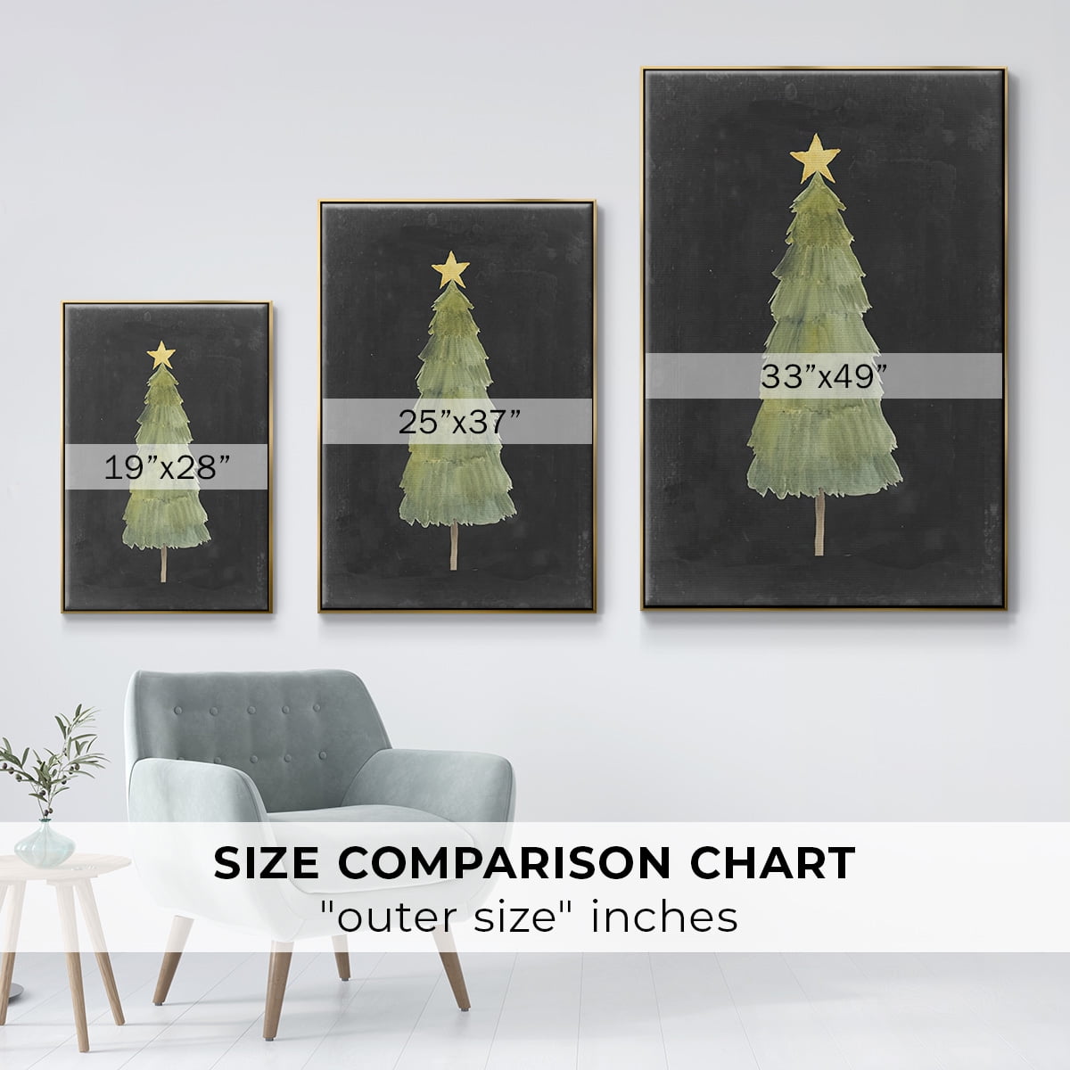 Christmas Glow Collection F - Framed Gallery Wrapped Holiday Canvas - 17 x 25 - Gold Frame