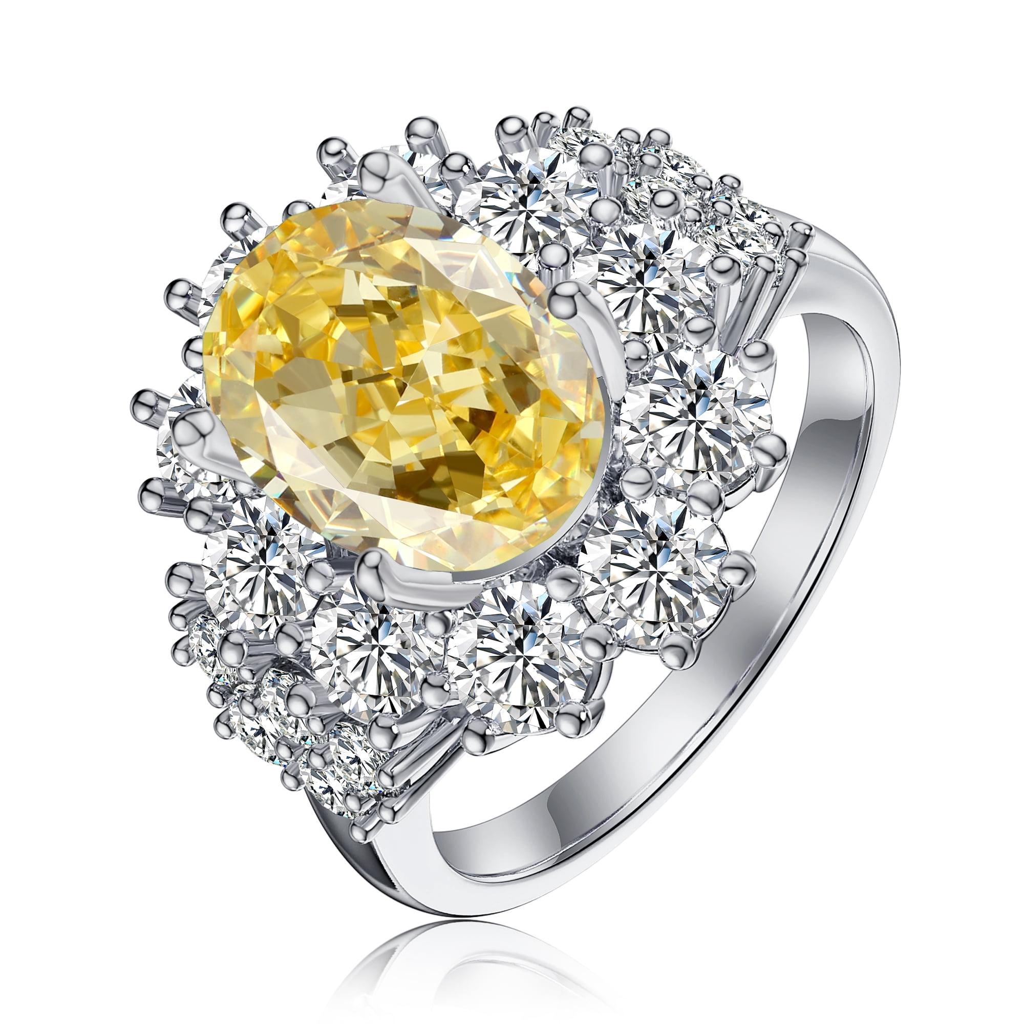 TVS-JEWELS Women's Solitaire Wedding Ring with Accents Heart Shape Yellow Sapphire 925 Sterling Silver