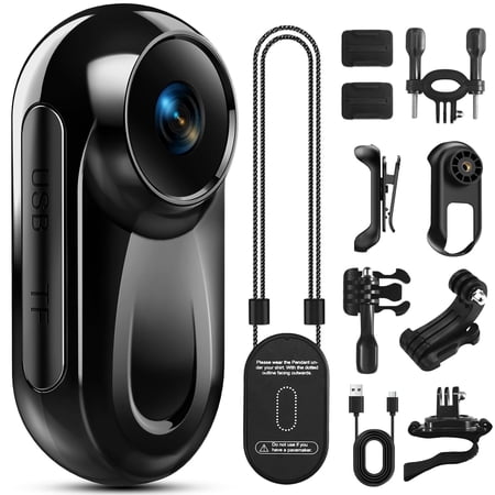 Mini Body Camera 1080P, 512G Thumb Action Camera, Vlogging Cam Portable Camcorder with 360° POV Rotate Clip & Magnetic Clip, Wearable Video Recorder for Traveling/Motorcycle/Pet Walking(No SD Card)