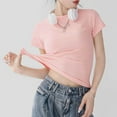 thumbnail image 6 of Womens Cotton T Shirt Short Sleeve Solid Color Crew Neck Basic Stretchy Tops Casual Summer Slim Fit Tee Pink Womens Tops, 6 of 6