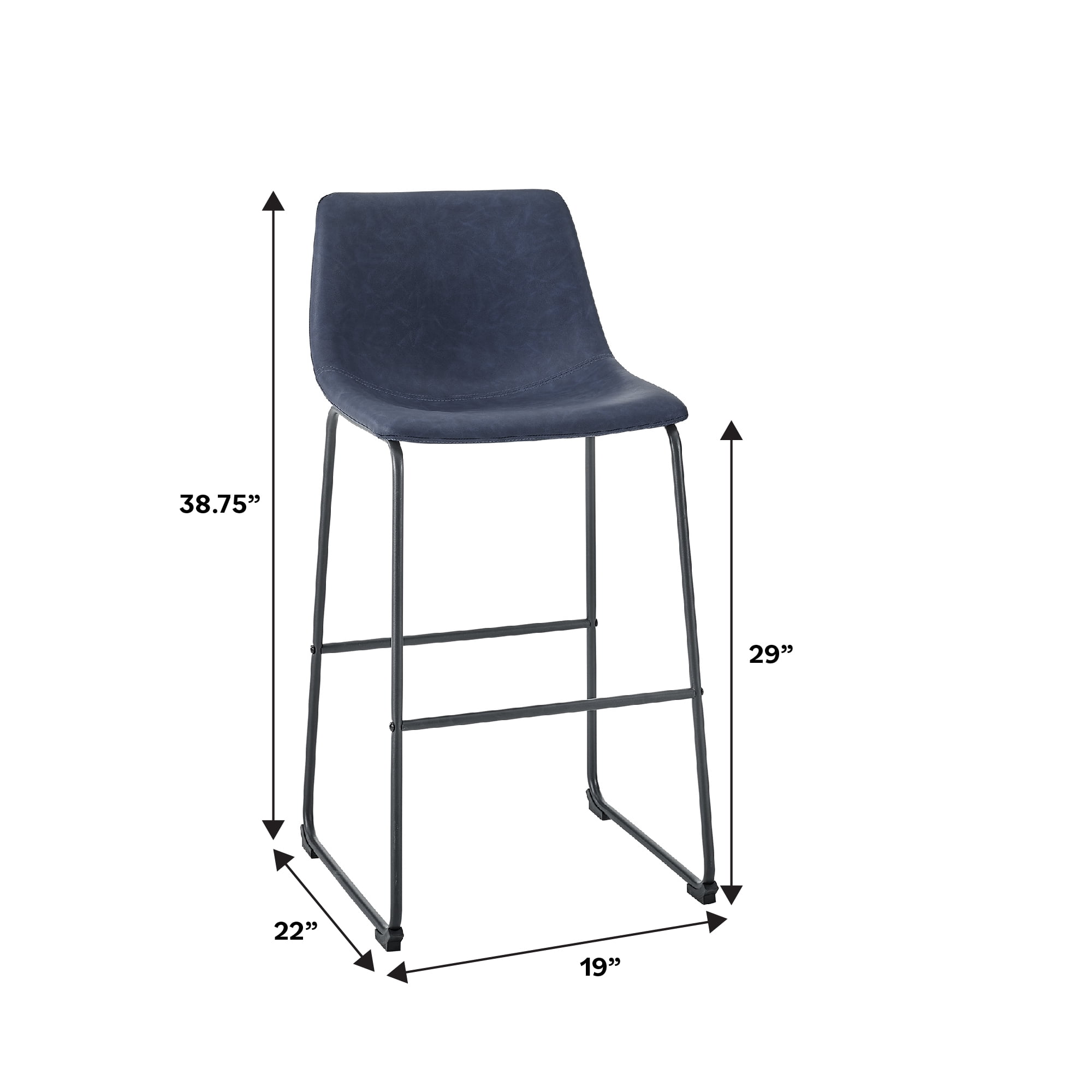 Walker Edison Full Back Faux Leather Navy Bar Stools, Set of 2