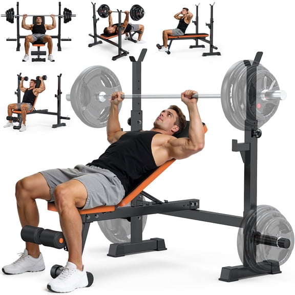 Heavy-Duty Adjustable Weight Bench with Squat Rack for Home Strength Training