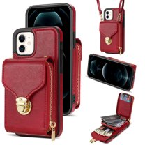 Feishell Crossbody Wallet Case for Apple iPhone 11,with Detachable Shoulder Strap,Premium PU Leather Metal Snap Zipper Pocket Credit Card Holder Kickstand Phone Case for Women Men,Red