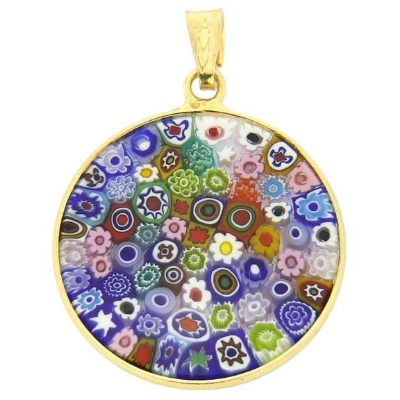 GlassOfVenice Murano Glass Millefiori Pendant "Multicolor" in Gold-Plated Frame 7/8"
