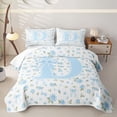 thumbnail image 2 of Feelyou Blue Flower Initial D Twin Quilt Set for Girls, Sweet Rose Bow Monogram Twin Coverlet Set, 2 Pieces, 2 of 7