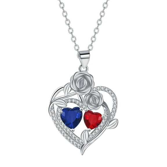 Rose Heart Necklace Gifts for Wife Women - Double Birthstone Necklace, Anniversary Birthday Gifts for Women, Jewelry Gift for Wife Girlfriend Mom Her