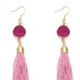 thumbnail image 3 of Pendientes bohemios de diseño de moda para mujer, aretes colgantes largos vintage con borlas y flecos, estilo bohemio, de 12 cm. rosado, 3 of 9