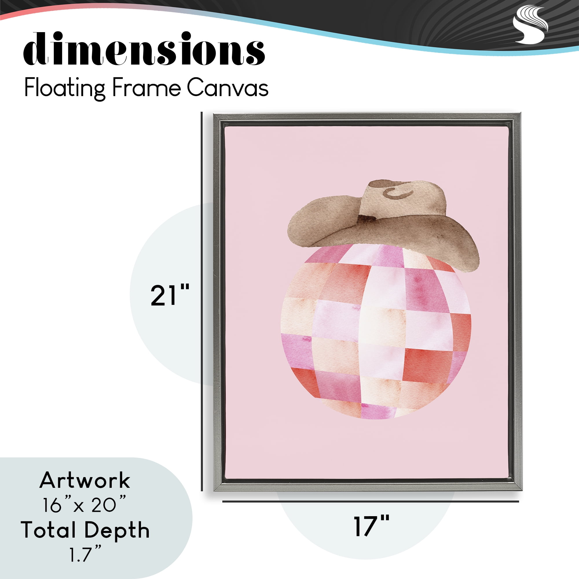 Rosy Disco Cowgirl Hat Gray Framed Floater Canvas Wall Art, design by Nina Jacobs