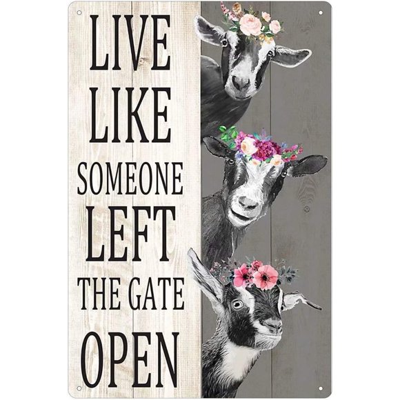 Cuarevw Letreros De Metal De Cabra Live Like Everyone Left The Gate Open, Impresión Divertida, Póster Para Decoración De Baño, Sala De Estar, Cocina, Hogar, Granja, Arte De Pared, Placa De 8.0 X 6.0 I