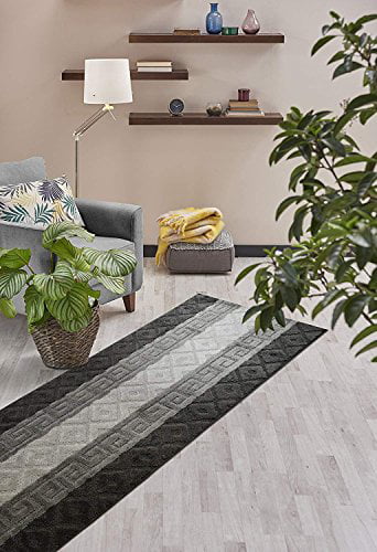 26 Inch Wide X Your Choice of Length Slip Resistant Custom Size Hallway Runner Rug 26 Inch X 9 feet Meander Anthracite