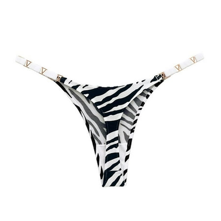 

Sexy Metal Letter Buckle Splicing Thong Women Girl Satin Underwear Lingerie Seamless Panties High Fork Briefs M ZEBRA