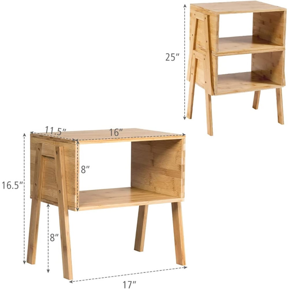 Finihen End Side Table, Rectangular Nightstand, 2 Pieces Bamboo Nightstand Sofa Table with Storage Shelf, for Living Room, Bedroom, Brown Finihen End Side Table, Rectangular Nightstand, 2 Pieces Bamboo Nightstand Sofa Table with Storage Shelf, for Living Room, Bedroom, Brown