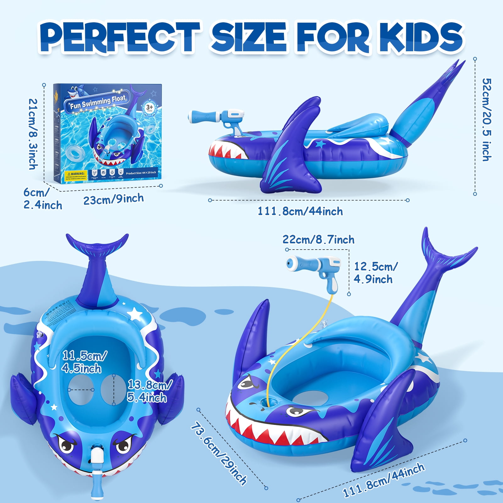 Kids Pool Floats with Water Gun, Shark Toddler Inflatable Pool Toys for Kids Age 3-8 Years Old, Summer Outdoor Water, Beach, Swimming Pool Toys Gift