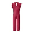 thumbnail image 4 of Mono sin mangas para mujer con pantalones anchos y mangas con volantes - Mezcla de lino, vestido para el trabajo, negocios, bailes y cócteles, 4 of 5