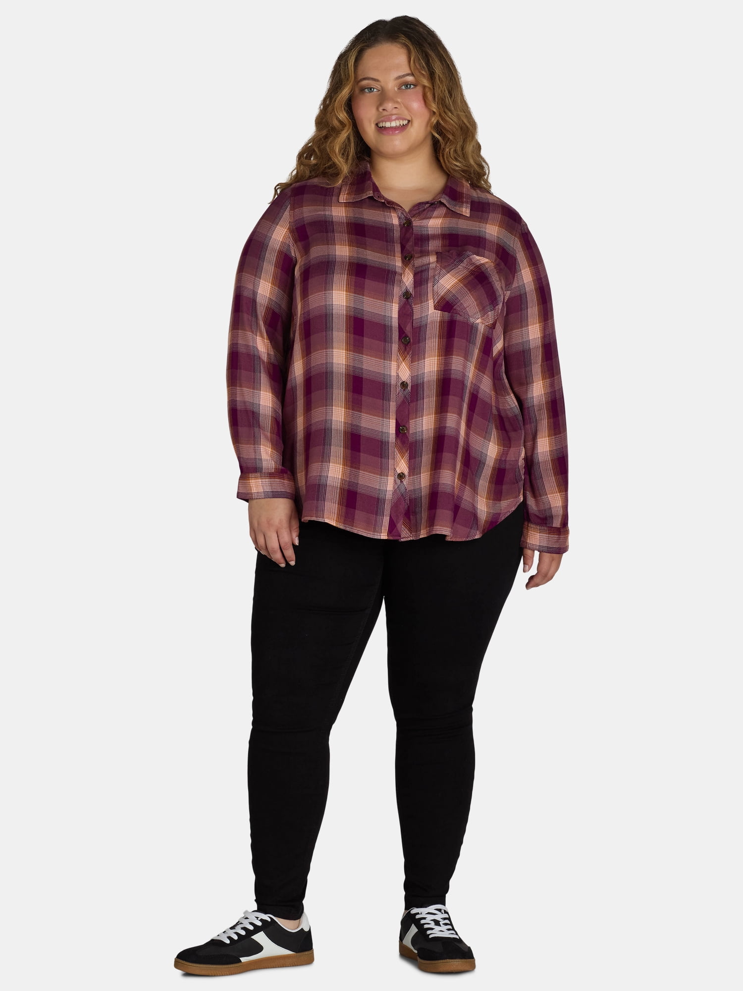 Terra & Sky Women's Plus Plaid Button-Down Shirt, Sizes 0X-5X