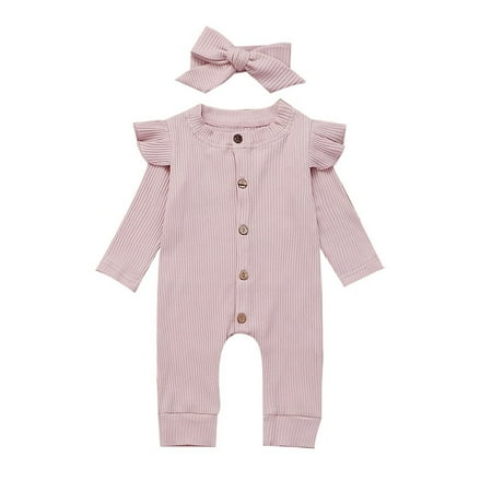 

Rovga Baby Infant Toddler Girls Clothes Solid Color Jumpsuit Round Neck Long Sleeve Romper Holiday Fall Winter Sweet Daily Wears Pink 3-6 Months