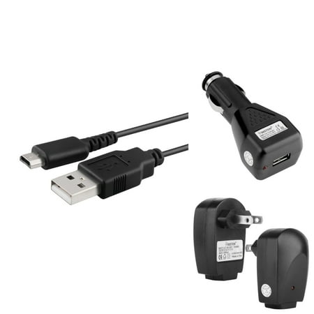 Insten Black USB Car+Travel AC Charger Adapter+USB Charging Cable For Nintendo DS Lite