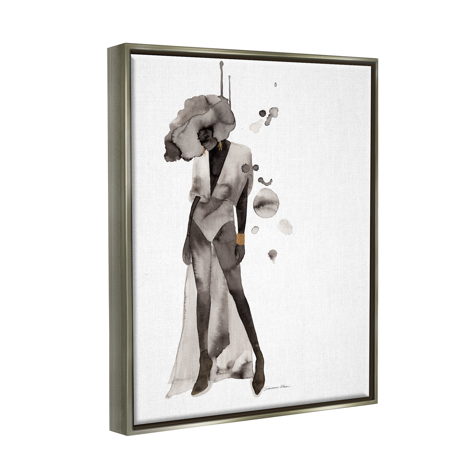 Stupell Industries Abstract Woman Illustration Abstract Painting Gray Floater Framed Art Print Wall Art, 25 x 31