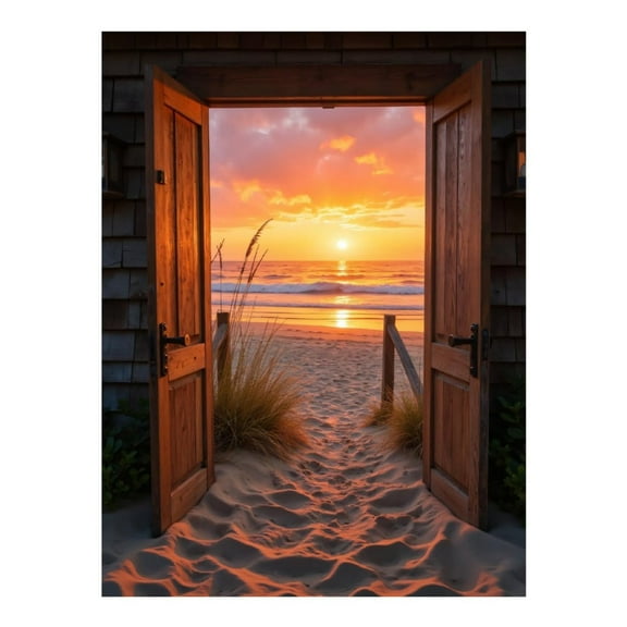 Diamond Art Kit for Adults, Sunset Beach View Through Doorway Diamond Painting for Adults Beginners, 5D DIY Diamond Art Painting Kits, Colorful Diamond Painting Craft for Home Decor 12x16