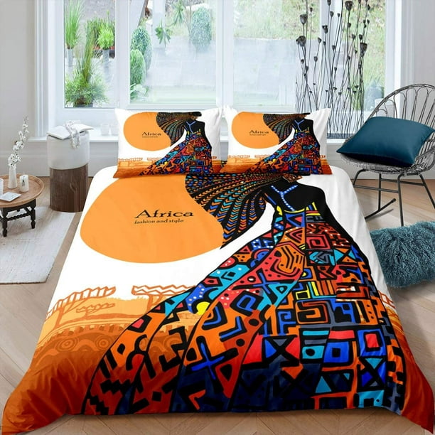 African Woman Bedding Set African Pattern Comforter Cover for Kids Girls  Women Ethnic Afro Decor Duvet Cover Breathable Exotic Design Bedspread  Cover Tribal Room Decor Quilt Cover King Size - Walmart.com