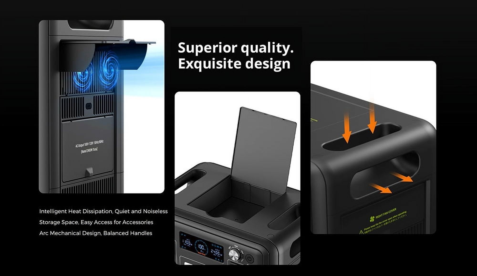 FOSSiBOT F2400 Portable Power Station, 2048Wh LiFePO4 Battery 2400W Output Solar Generator, 16 Output Ports - Black