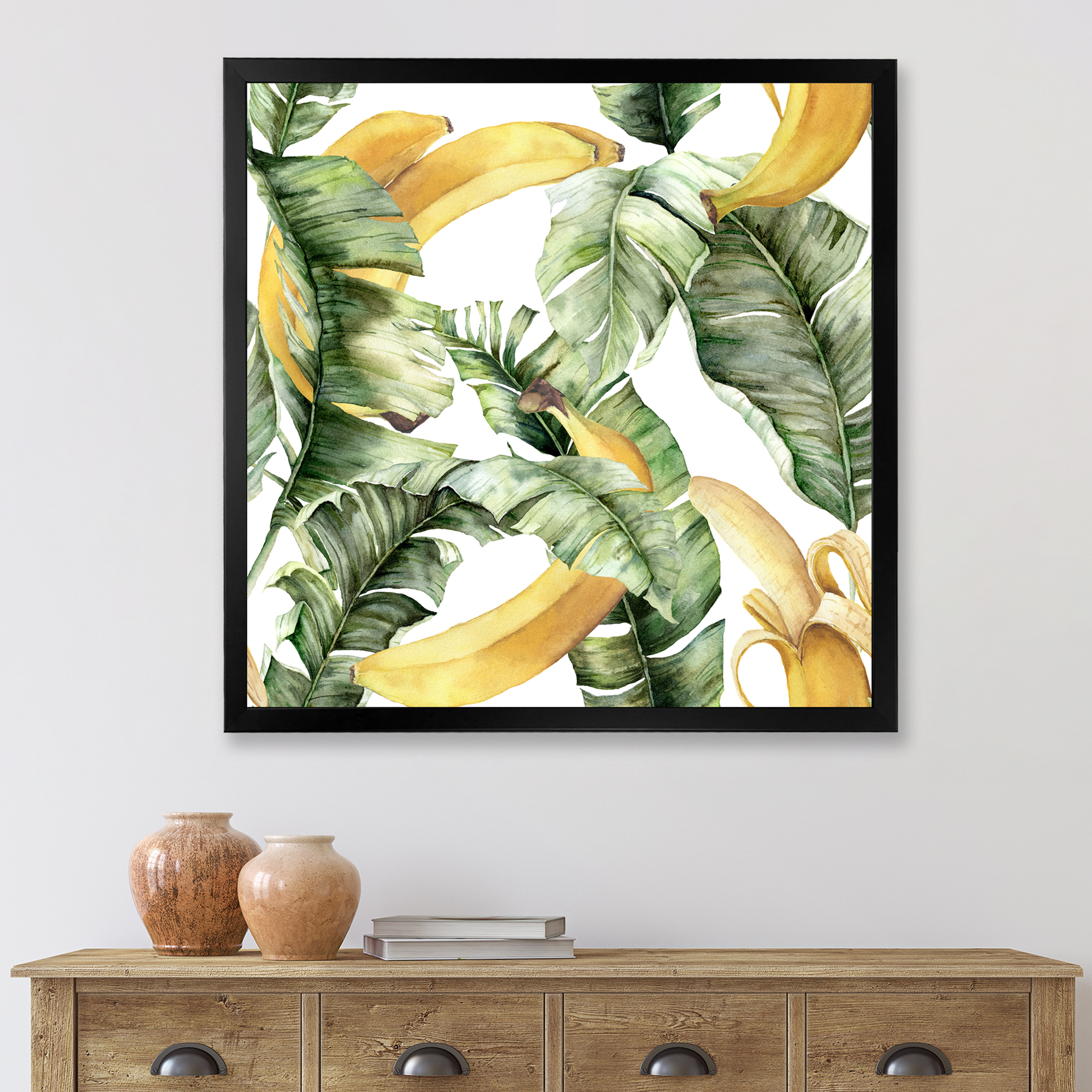 Designart 'Leaves With Ripe Bananas' Nautical & Coastal Framed Art Print