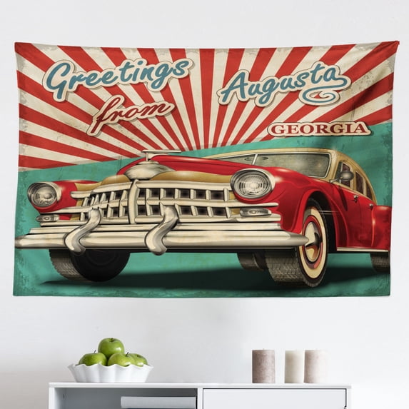 Georgia Tapestry, Welcoming Sign Illustrated in a Grunge Layout, Fabric Wall Hanging Decor for Bedroom Living Room Dorm, 2 Sizes, Ivory Dark Pink, by Ambesonne