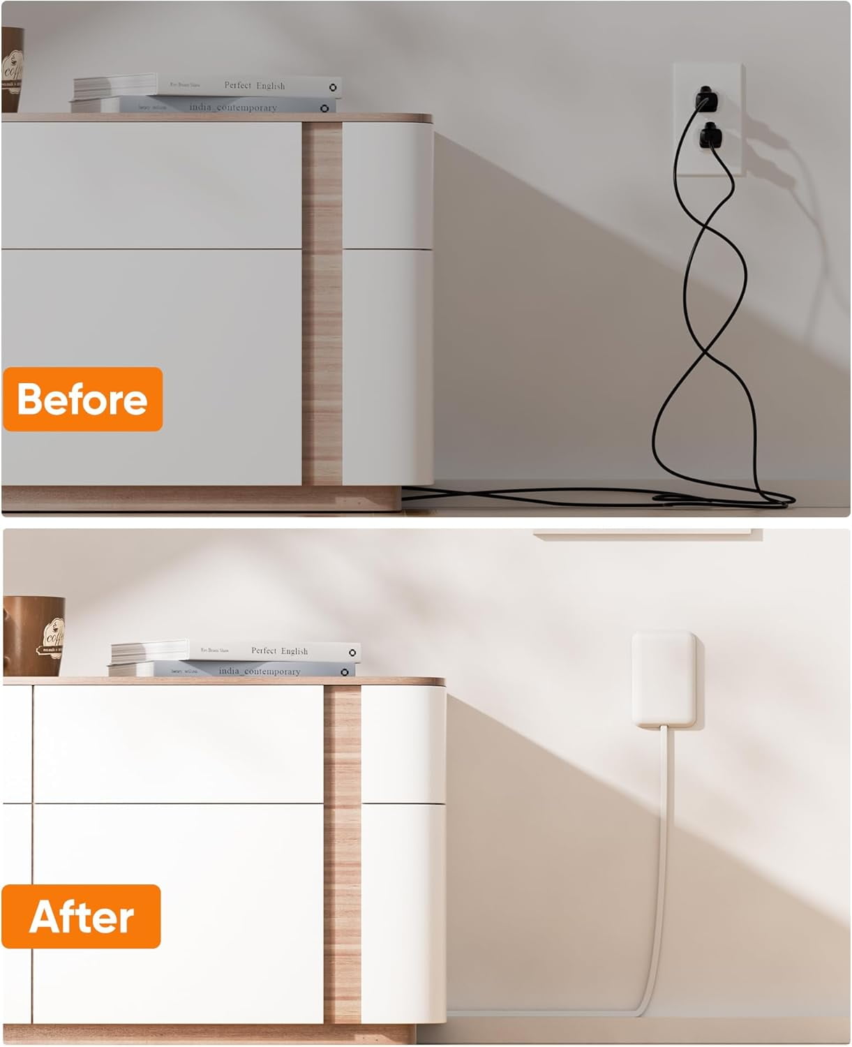 Flat Outlet Extender with Cover, Flat Plug Power Strip with 6 AC Outlets, 2000 Joules Surge Protector, 5FT Flat Extension Cord, Home Office Travel Dorm Room Essentials