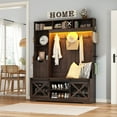 thumbnail image 7 of ChVans 75''H LED Farmhouse Hall Tree with Bench and Shoe Storage, Brown Hall Tree with Storage Bench, 16 Shoe Cabinet, Umbrella Holder&Sock Storage Drawer, Mudroom, Hallway, Entryway Furniture, 7 of 7