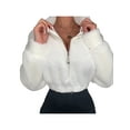 thumbnail image 3 of Qiylii Women Winter Plush Sweatshirt, Stand-Neck Zip-Up Tops, White S-L, 3 of 5