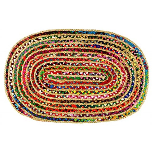cotton craft 2x3 feet oval rag rug jute & cotton multi chindi braid