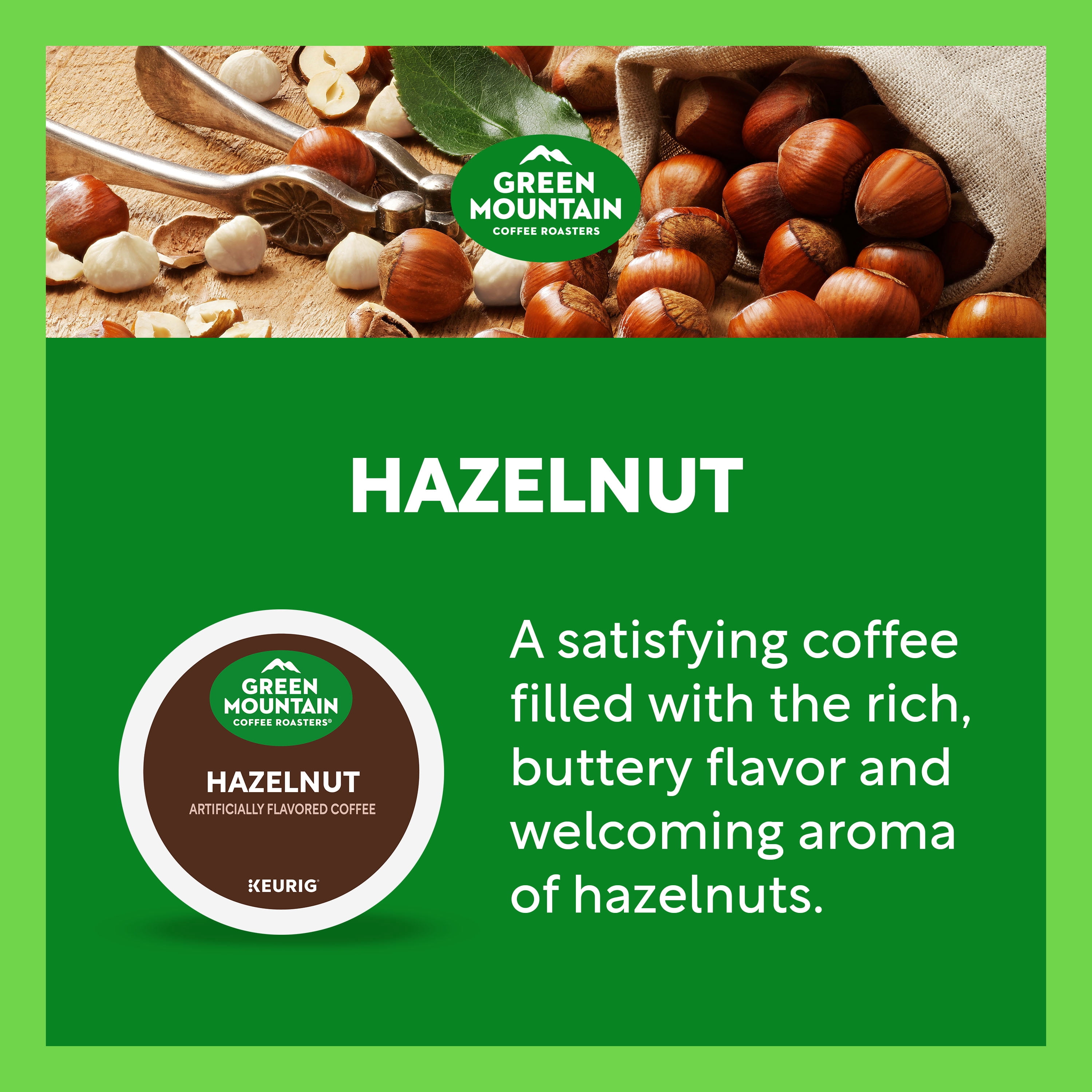 (4 pack) Green Mountain Coffee Hazelnut Flavored K-Cup Pods, Light Roast, 24 Count for Keurig Brewers