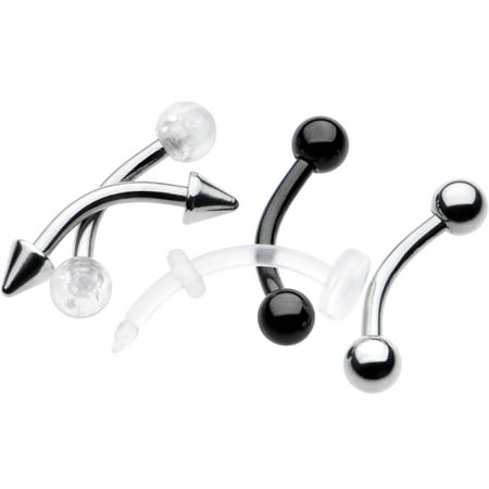 Black Eyebrow Ring - Body Candy Black Plated Steel Acrylic and Steel Curved Barbell Eyebrow Ring Set of 5 16 Gauge 5/16